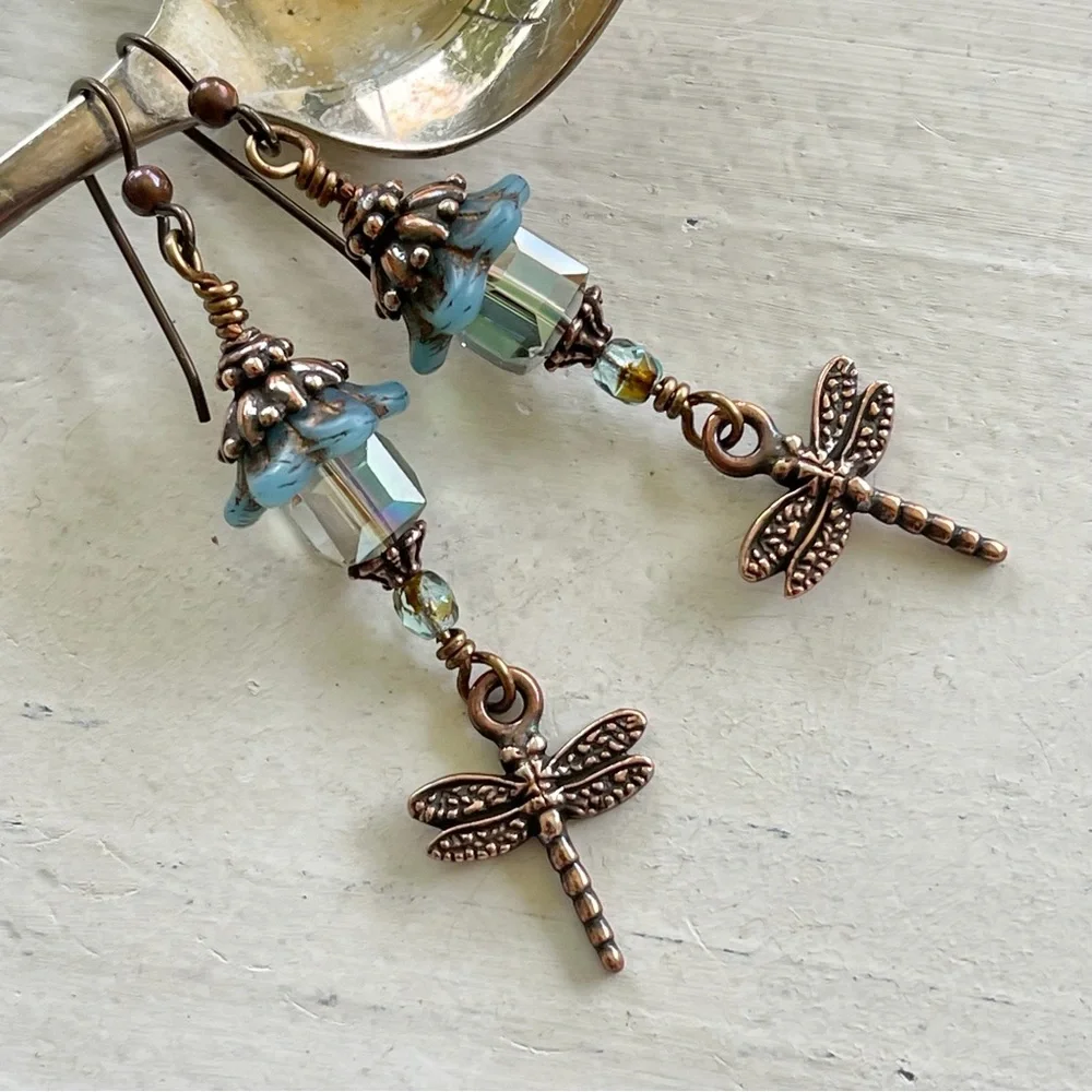 ARTISAN Earrings - “Dragonfly Lanterns” Dangles - Picture 4 of 12
